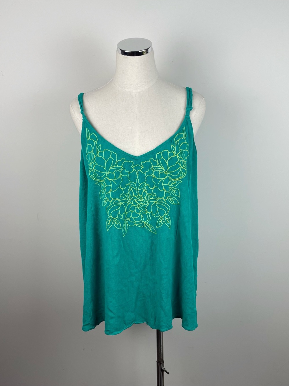 Torrid Turquoise Green Yellow Floral Spaghetti Strap Top Women Size 26 Casual